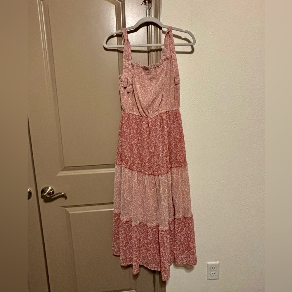 Sincerely Jules Pink and Brown Tiered Maxi Sundress